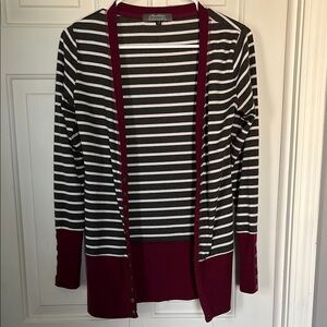 Striped Open Cardigan - Black, White & Burgundy